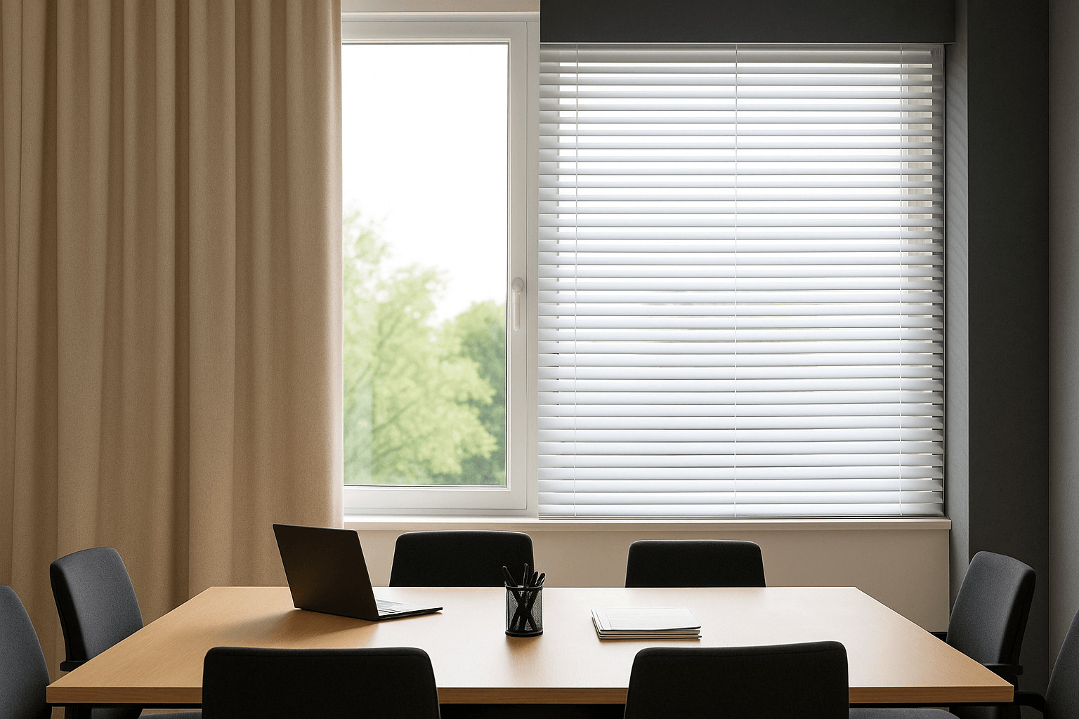 遮光カーテン取付｜オフィスの日差し・暑さ対策とプロジェクター映写環境を改善